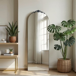 65"x24" Arched Black Full-Body Mirror, Wood Framed Full-length Mirror with Stand, Vanity Mirror for Bathroom, Bedroom Entryway, Living/Dressing Room - 1 of 4