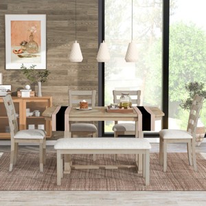 Dining Sets 6 Piece, Dining Table Set For 6, Dining Sets Bench, Dining Set Solid Wood With Upholstered Chairs And Bench-Cuddlewood - 1 of 4