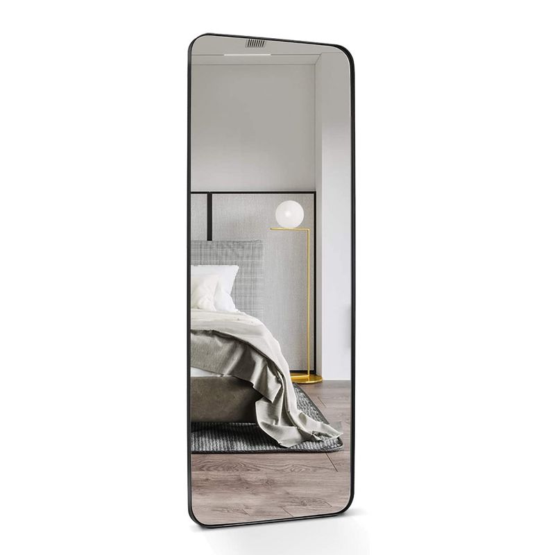 ANDY STAR Modern Decorative 18 x 48 Inch Rectangular Wall Mounted or Floor Full Body Length Mirror with Stainless Steel Metal Frame, Matte Black, 1 of 7