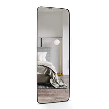 ANDY STAR Modern Decorative 18 x 48 Inch Rectangular Wall Mounted or Floor Full Body Length Mirror with Stainless Steel Metal Frame, Matte Black
