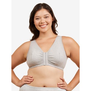 Leading Lady Women's The Meryl - Cotton Front-Closure Comfort & Sleep Bra (110) Heather Grey 54C/D/DD - 1 of 4