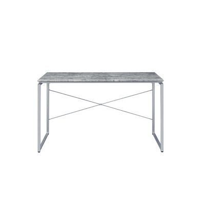 INFURNIC Writing Desk Industrial Desk with Faux Concrete Top and Silver Metal Sled Base Back Open for Office, Grey, 22"*47"*28"