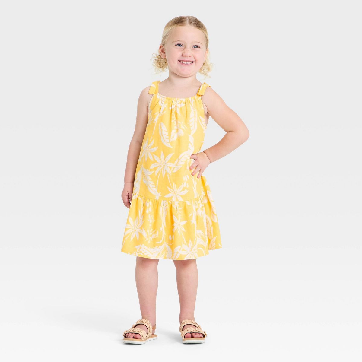 Toddler Girls' Bow Strapped Dress - Cat & Jack™ Yellow - thumbnail 3