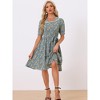 INSPIRE CHIC Women's Vintage Floral Peter Pan Collar High Waist Puff Sleeve A-line Midi Dress - 3 of 4
