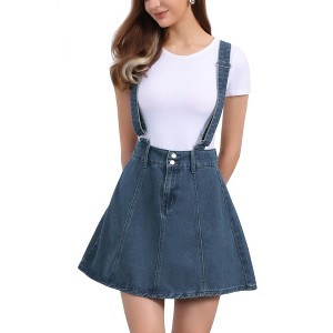 Allegra K Women's Denim A-Line Adjustable Strap Braces Mini Suspender Skirt - 1 of 4