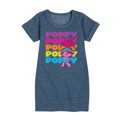 - Trolls - Poppy Stacked Name Graphic Short Sleeve Fleece Dress