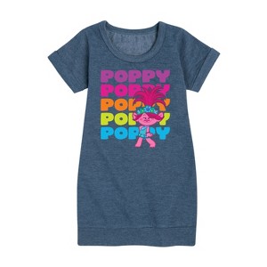 - Trolls - Poppy Stacked Name Graphic Short Sleeve Fleece Dress - 1 of 4