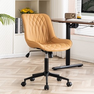 YOUNIKE Modren Office Desk Chair Leather Executive Task Chair Adjustable Swivel Makeup Rolling Vanity Chair Seat Height 17.72"-22.44" - 1 of 4