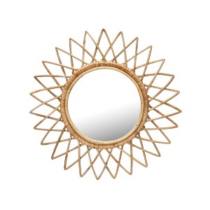 Storied Home Round Cane Sunburst Wall Mirror Natural: Bohemian Style, No Assembly, 23" Diameter - 1 of 4