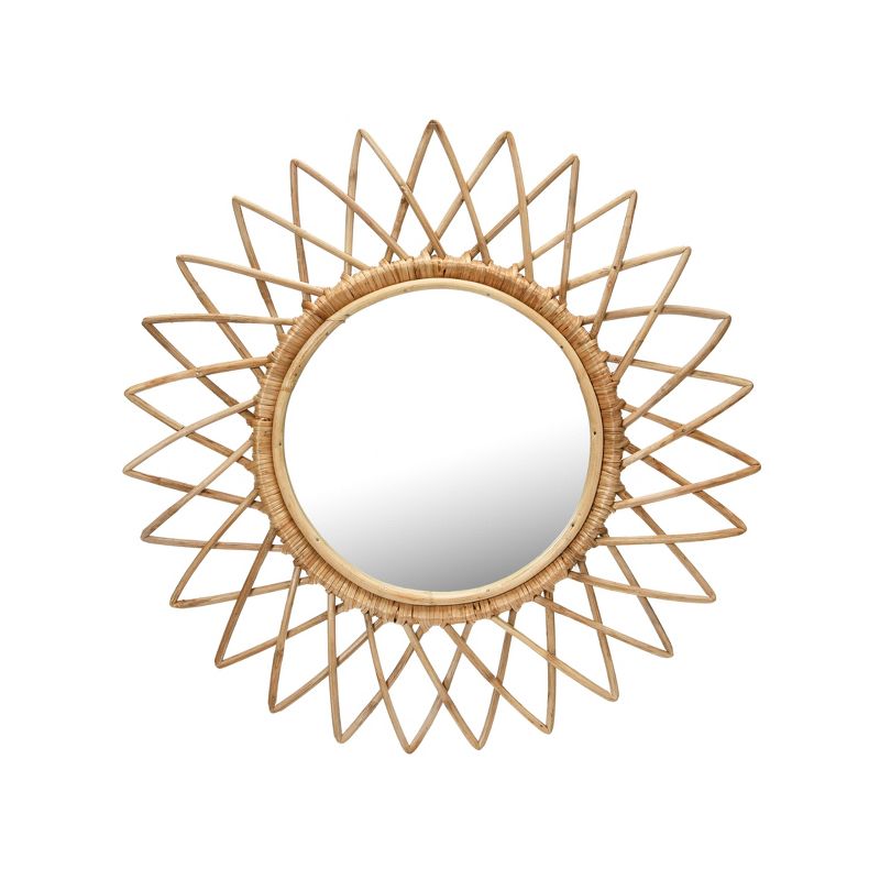 Storied Home Round Cane Sunburst Wall Mirror Natural, 1 of 7