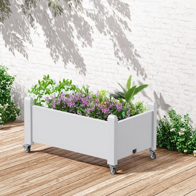 Maggift Planters, Garden Flower Pot Box with Wheels, Switchable Drainage Holes, Terrace Gardening Raised Flower Beds, White, 30"*17.7"*17.56"