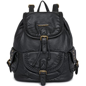 Generic West Backpack Purse for Women Soft Washed Leather Drawstring Casual Travel Large Backpacks - 1 of 4