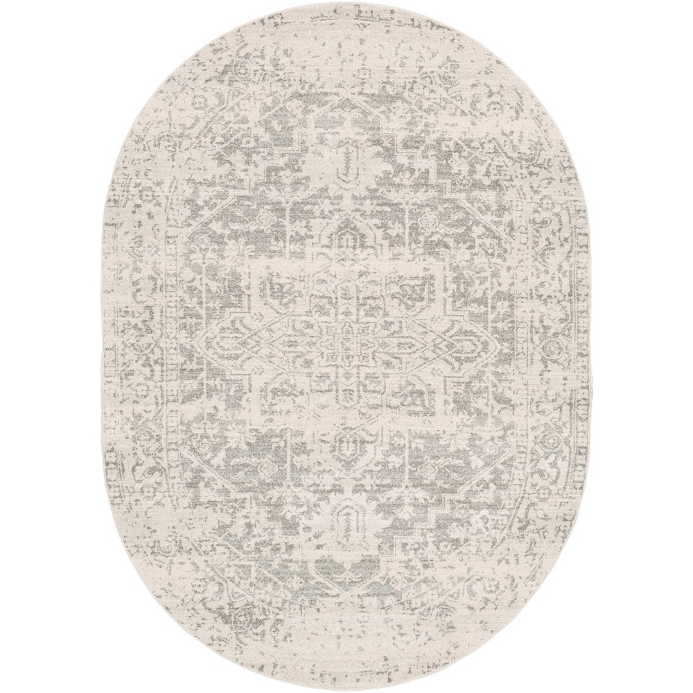 Photos - Area Rug Livabliss 6'7"x9' Oval Worsham Traditional Rug Cream: Stain & Fade-Resistant, Medium Pile, Indoor Use