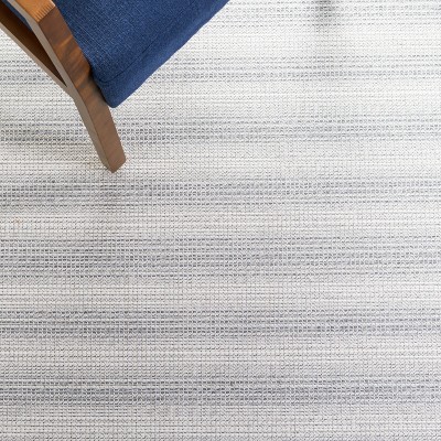 Ivory and Dark Grey Synthetic Flat Woven Square Rug