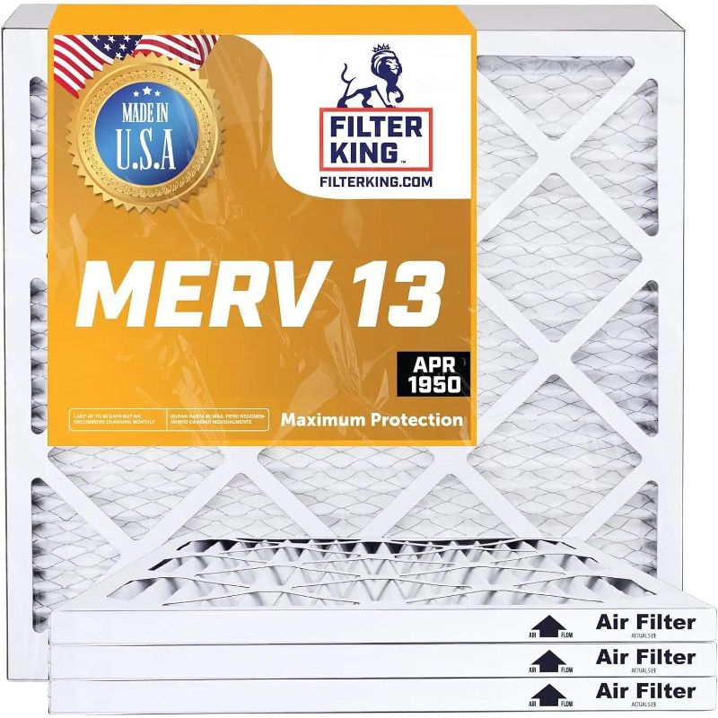 Filter King 21x21x1 Air Filter | 4-PACK | MERV 13 HVAC Pleated A/C Furnace Filters | MADE IN USA | Actual Size: 21 x 21 x .75", 1 of 6