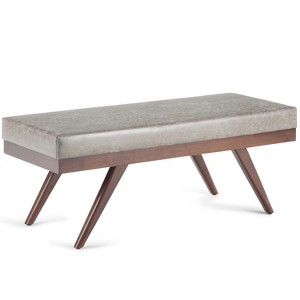 Nadine Mid Century Ottoman Bench Distressed Gray Taupe Fabric - Wyndenhall, Distressed Gray Brown