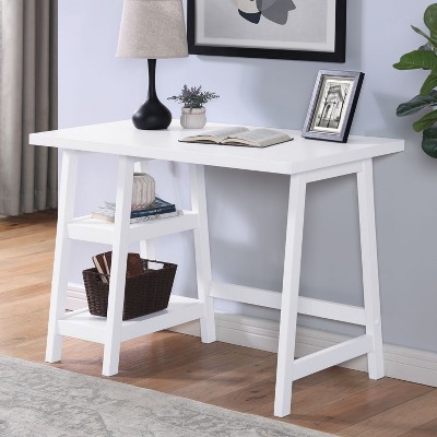 Wooden Study Desk with Two Open Shelves, Simple Writing Table with Storage for Students or Home Office – The Pop Home