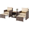 Jojoka 5-Piece Patio Conversation Set with 2 Ottomans and Table,All-Weather PE Rattan Lounge Chairs with Soft Cushions,Brown - 2 of 4