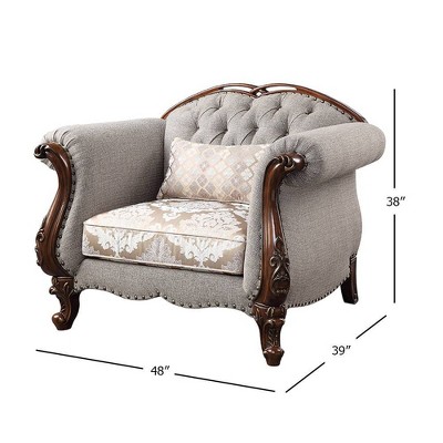 Elegant Floral Button-Tufted Accent Chair with Cherry Queen Anne Legs
