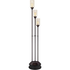 Franklin Iron Works Libby Modern Industrial Tree Floor Lamp with Riser 66" Tall Oiled Bronze Metal 3 Light Dimmable LED Seedy Glass for Living Room - 1 of 4