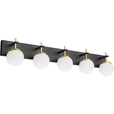 Runesay Mid Century Modern Vanity Lights - 5-Light Milky Glass Globe Modern Bathroom Vanity Lights Over Long Mirror