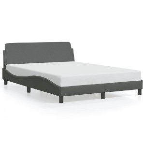 vidaXL Bed Frame - Full Size Dark Gray Fabric Upholstered Sleigh Bed Base with Headboard - Plywood Slats and Sturdy Legs - 1 of 4