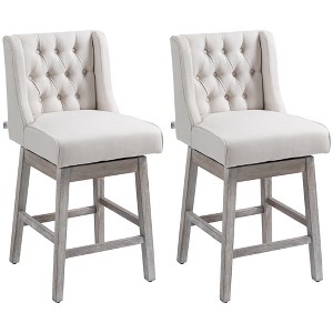 Button Tufted Counter Height Bar Stools Set of 2 with 180¡ã Swivel and Solid Wood Footrests for Kitchen Island, Dining, or Home Bar - 1 of 4