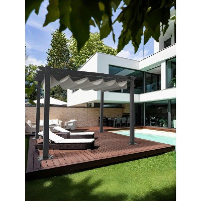10x10 FT Modern Aluminum Pergola with Adjustable Canopy – Outdoor Shade Structure with Stable 4-Sided Base for Backyard, Deck, or Lawn