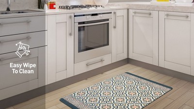 Blue Rectangular Anti-Fatigue Kitchen Mat with Pattern