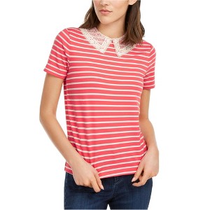 maison Jules Womens Lace Detail Embellished T-Shirt, Pink, Small - 1 of 1