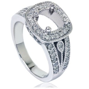Pompeii3 3/4ct Cushion Halo Diamond Ring Setting 14K White Gold - 1 of 4