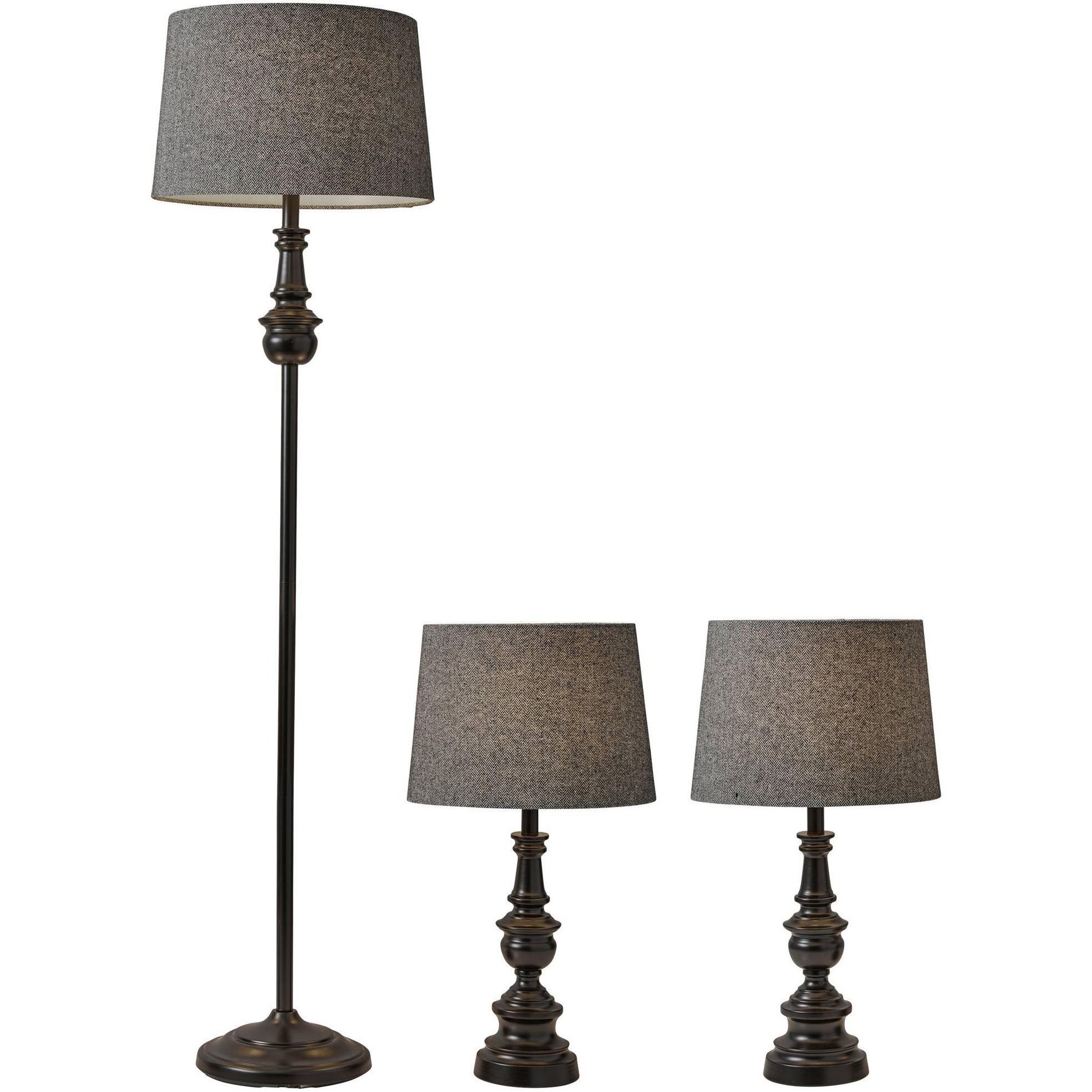 Adesso Chandler Dark Bronze 3-Piece Floor and Table Lamp Set