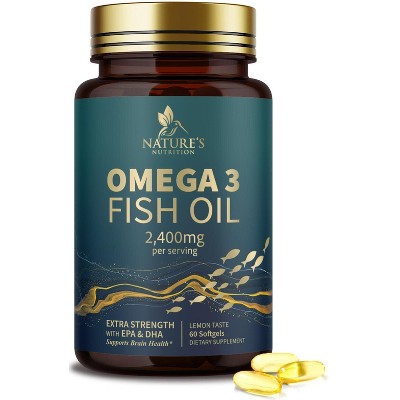 Omega 3 Fish Oil Capsules 3x Strength 2400mg EPA & DHA, Highest Potency - 60 Softgels