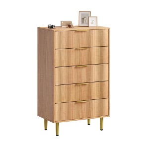 5 /6/3 Drawer Fluted Dresser for Bedroom, Wooden Chest with Metal Handles & Feet, Modern Storage Organizer - 1 of 4