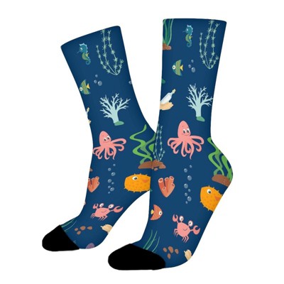 Underwater Life Women Printed Crew Socks Funny Funky Socks Soft Polyester Novelty Gifts for Artists Men