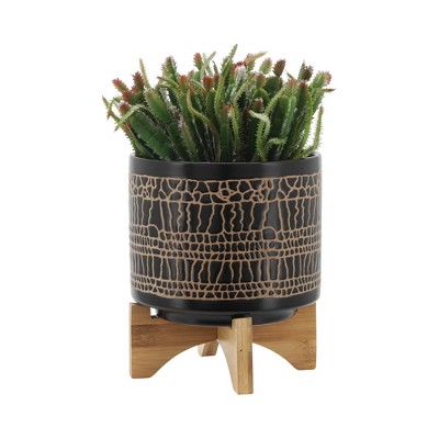Maggift Planters Glazed Planter with Stand , Decorative Plant Pots for Living Room, Garden, Balcony, Home Decor, Black 12"*12"*16"
