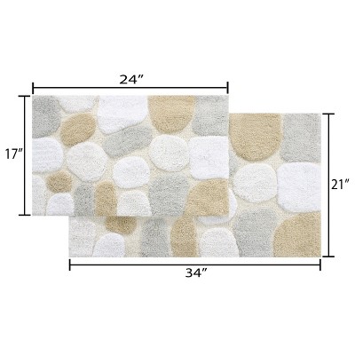 Pebble Pattern Cotton Bath Rug Set in Light Beige