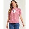 Allegra K Women's Polka Dots Peter Pan Collar Tie Neck Short Sleeve Shirt - 4 of 4