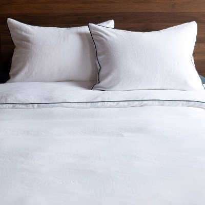 White Twin/Twin XL Linen Duvet Cover with Baltic Tipped Edges