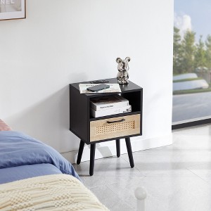 Wooakway 15.75"L 22.05"H 1.81"D 4-Leg Rattan End Table Side Table Nightstand with Power Outlet USB Ports - 1 of 4