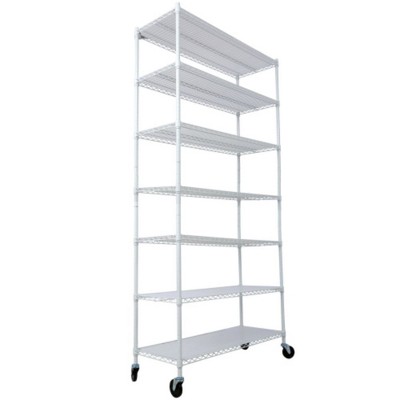 7 Tier Metal Storage Shelves Wire Shelving Unit, 2450Lbs Capacity, Heavy Duty Adjustable Storage Rack With Leveling Feet, Wheels & Shelf Liners