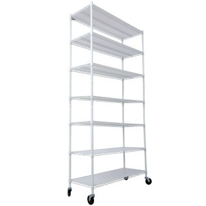 7 Tier Metal Storage Shelves Wire Shelving Unit, 2450Lbs Capacity, Heavy Duty Adjustable Storage Rack With Leveling Feet, Wheels & Shelf Liners - 1 of 4