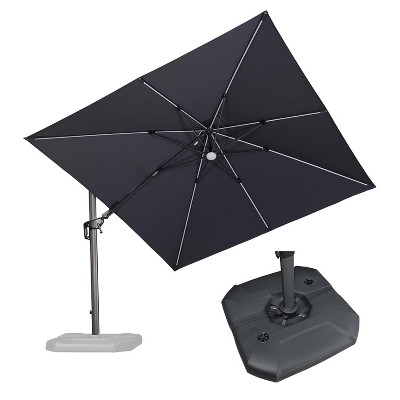 PURPLE LEAF 10x10 Ft Cantilever Umbrella Square Solar Powered LED Outdoor Patio Umbrella with 360°Rotation Adjustable With Base