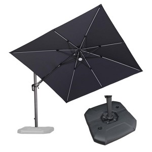 PURPLE LEAF 10x10 Ft Cantilever Umbrella Square Solar Powered LED Outdoor Patio Umbrella with 360°Rotation Adjustable With Base - 1 of 4