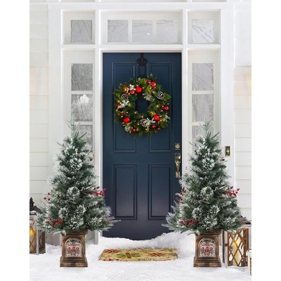 3 Ft Prelit Premium Snow Flocked Artificial Christmas Tree with 8 Mode Warm White Led