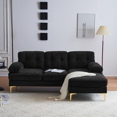 82.6'' Mid-Century Modern Velvet L-Shaped Sectional Sofa with Tufted Back and Chaise,3 Seat Couch for Living Room-Baofuwish