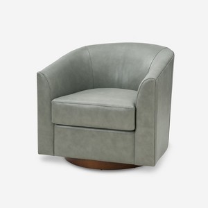 Molly Modern 360-degree Swivel Barrel Genuine Leather Chair with Solid Wood Base|ARTFUL LIVING DESIGN-SAGE - 1 of 4
