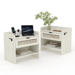 GustoWave Rattan Nightstand Set of 2, Bedside Table,2 Rattan Drawer Storage Space, End Table, Side Tables, Suitable for Bedroom, Office - 1 of 4