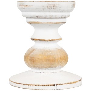 Northlight Wooden Pedestal Pillar Candle Holder - 5.5" - Brushed White - 1 of 4
