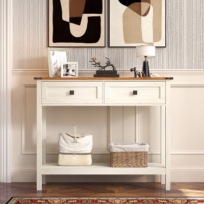 VYNXARIA Console Table with 2 Drawer and Bottom Storage Shelf for Entryway, Rustic Side Table with Storage Drawer and Shelf for Living room, Hallway